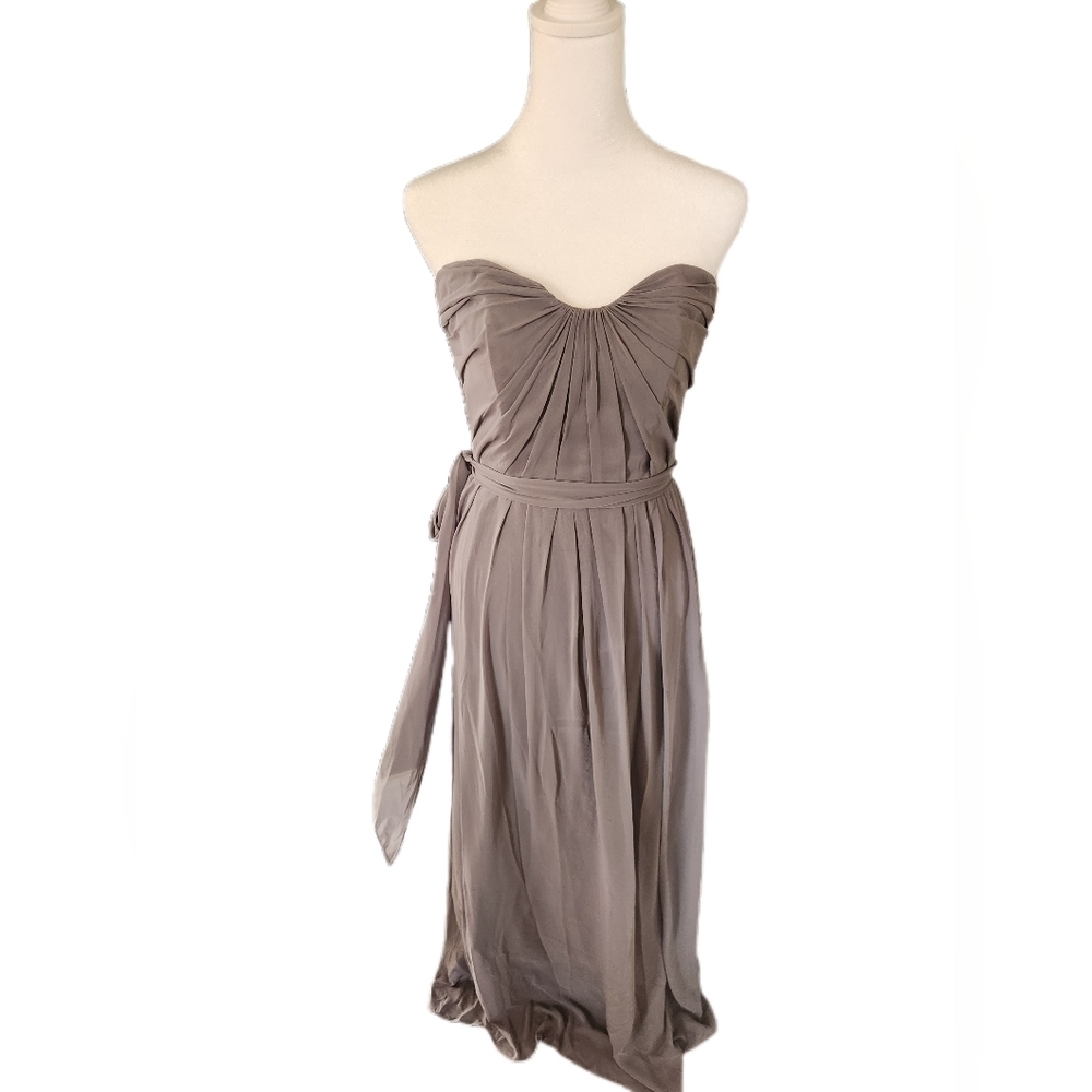 NWT After Six strapless formal full length gray chiffon dress Size 4